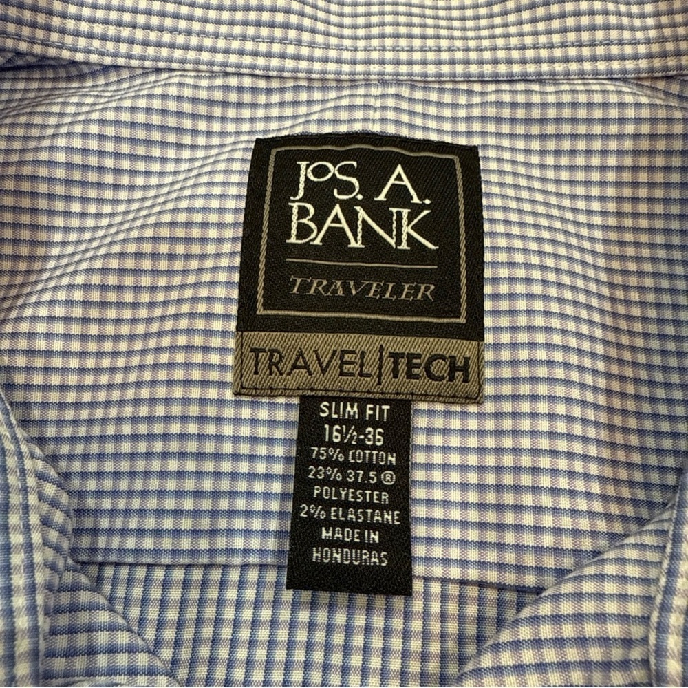 Jos A Bank Men’s Traveler Stretch, Slim Fit Blue/white/purple Button Up 16.5/36 - Picture 7 of 7